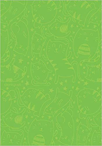 7" x 10" Rich Lemon Lime Grid Minimalist Cat Pattern Notebook: Large (17.78 x 25.4 cm) Simple Minimal Bright Yellow Green Kitty Kitten Journal in ... (50 Leaves or Sheets) and 5 mm Line Spacing