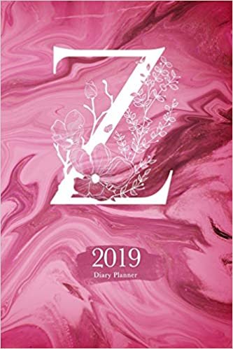 2019 Diary Planner: January to December 2019 Diary Planner Monogram Letter “Z” With Flowers on Pink Luxury Marble indir