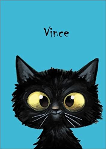 Vince: Personalisiertes Notizbuch, DIN A5, 80 blanko Seiten mit kleiner Katze auf jeder rechten unteren Seite. Durch Vornamen auf dem Cover, eine ... Coverfinish. Über 2500 Namen bereits verf indir