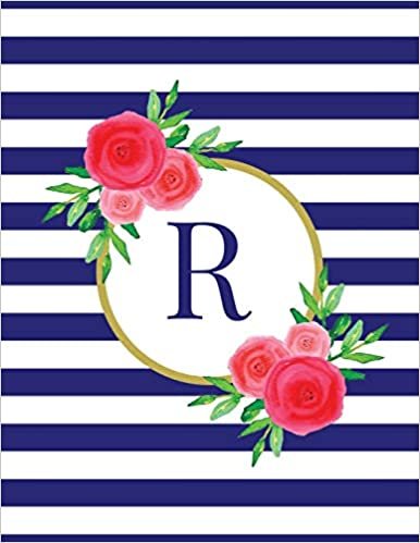 indir Navy and White Striped Coral Floral Monogram Journal with Letter R