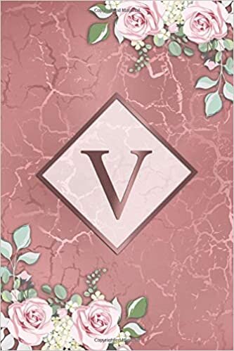V: Adorable Monogram Letter V Initial Dot Grid Bullet Notebook for Women & Girls - Cute Personalized Journal & Diary with Dot Gridded Pages - Pretty Rose Gold Marble & Roses Floral Pattern indir