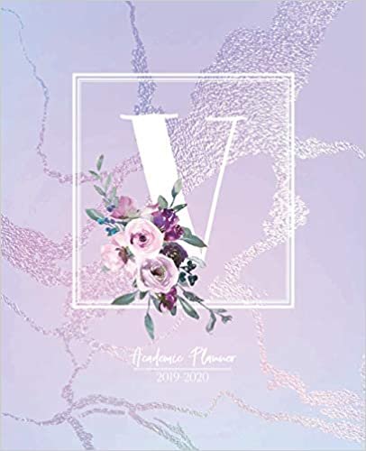 indir Academic Planner 2019-2020: Purple Pink and Blue Matte Iridescent with Flowers Monogram Letter V Academic Planner July 2019 - June 2020 for Students, Moms and Teachers (School and College)