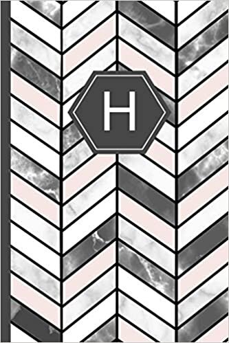 indir H: Stylish Chevron Letter H Monogram Pink, Grey &amp; White Marble Journal 6x9 inch blank lined college ruled Notebook 120 page perfect bound Glossy Soft Cover Diary