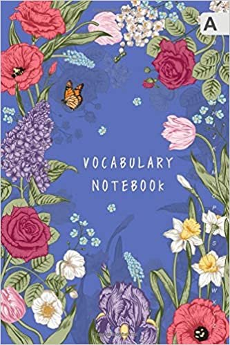 Vocabulary Notebook: 6x9 Notebook 3 Columns Medium | A-Z Alphabetical Sections | Elegant Spring Floral Frame Design Blue indir