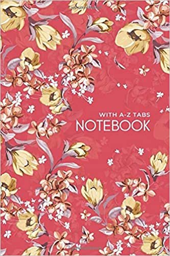 Notebook with A-Z Tabs: 4x6 Lined-Journal Organizer Mini with Alphabetical Section Printed | Elegant Floral Illustration Design Red