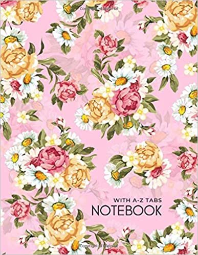 indir Notebook with A-Z Tabs: 8.5 x 11 Lined-Journal Organizer Large with Alphabetical Sections Printed | Peony and Daisy Flower with Shadow Design Pink