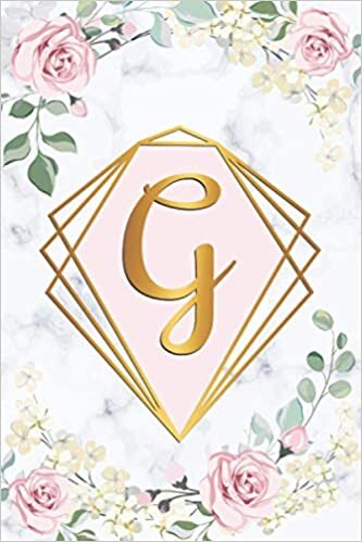 G: Monogram Letter G College Ruled Notebook - Personal Initial Medium Lined Blank Journal - Grey Marble & Gold Floral indir