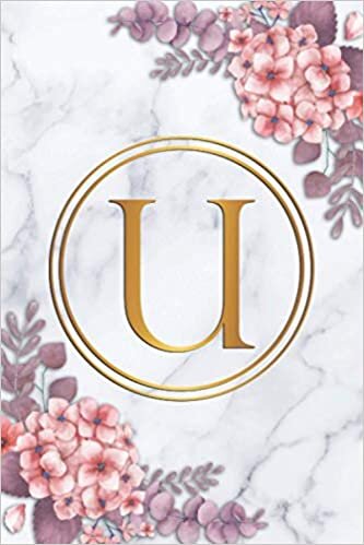 U: Monogram Letter U College Ruled Notebook - Personal Initial Medium Lined Blank Journal - White Marble & Gold - Rose Pink Floral indir