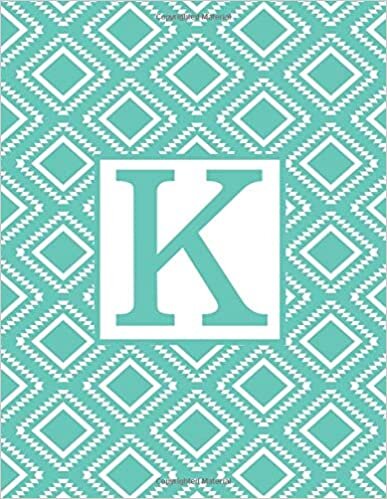 indir K: Monogram Initial K Notebook for Women and Girls-Aqua Blue and White-120 Pages 8.5 x 11