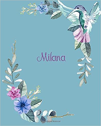 indir Milana: 110 Pages 8x10 Inches Classic Blossom Blue Design with Lettering Name for Journal, Composition, Notebook and Self List, Milana