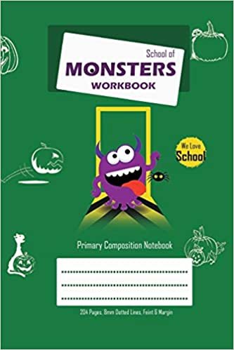 تحميل School of Monsters Workbook, A5 Size, Wide Ruled, White Paper, Primary Composition Notebook, 102 Sheets (Green)