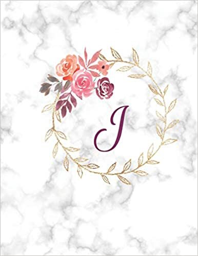 J: Monogram Initial J Notebook for Women, Girls and School, White Marble and Floral 8.5 x 11 indir