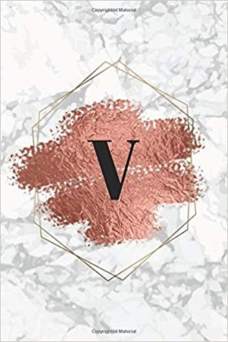 V: Monogram Initial White Marble Rose Gold Notebook and Journal, College Ruled, 200 Pages (100 Sheets), 6x9 indir