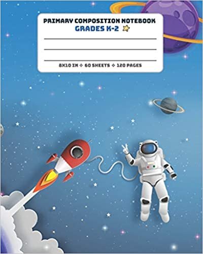 indir Primary Composition Notebook Grades K-2: Picture drawing and Dash Mid Line hand writing paper Story Paper Journal - Astronaut Rocket Blue Design (Space Magic Story Jurnal, Band 3)