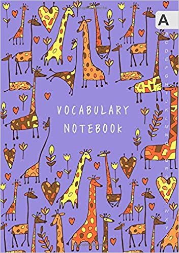 indir Vocabulary Notebook: A5 Notebook 3 Columns Medium | A-Z Alphabetical Sections | Funny Drawing Giraffe Design Blue-Violet