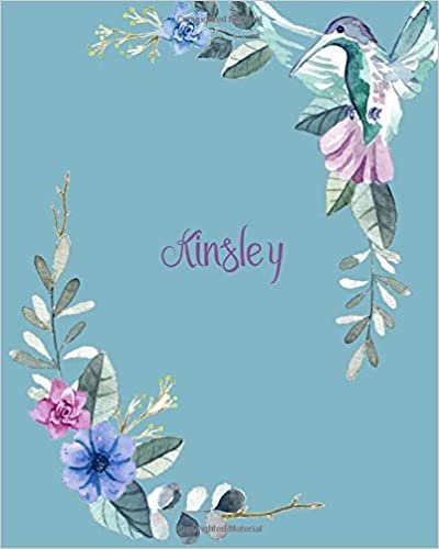 Kinsley: 110 Pages 8x10 Inches Classic Blossom Blue Design with Lettering Name for Journal, Composition, Notebook and Self List, Kinsley