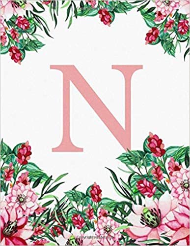 indir N. Monogram Initial N Notebook. Pink Flowers Floral Cover. Blank Lined Notebook Journal Planner Diary.