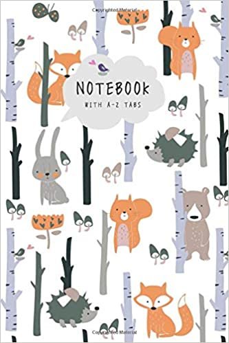 indir Notebook with A-Z Tabs: 6x9 Lined-Journal Organizer Medium with Alphabetical Sections Printed | Hedgehog Fox Bear Bunny Design White