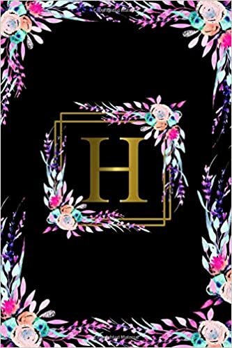 indir H: Pretty Monogram Initial H Wide Ruled Notebook for Women, Girls &amp; School - Personalized Wide Lined Blank Journal &amp; Diary - Black &amp; Gold Neon Floral Gifts