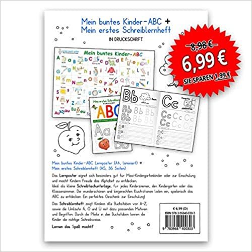 indir Mein buntes Kinder-ABC-Set in Druckschrift: Lernposter DINA 4 laminiert + Schreiblernheft DINA 5 auf 120g/m² Zeichenkarton