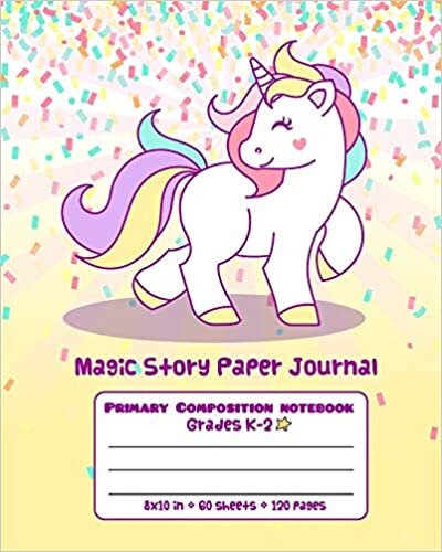 indir Magic Story Paper Journal Primary Composition Notebook Grades K-2: Picture drawing and Dash Mid Line hand writing paper - Cute Unicorn Confetti Design (Primary Composition Journal Unicorn)