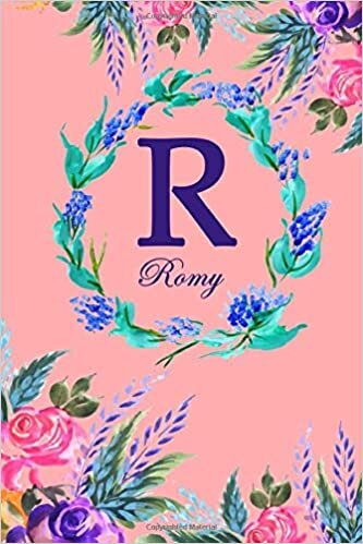 R: Romy: Romy Monogrammed Personalised Custom Name Daily Planner / Organiser / To Do List - 6x9 - Letter R Monogram - Pink Floral Water Colour Theme indir