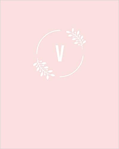 indir V: 110 Dot-Grid Pages | Light Pink Monogram Journal and Notebook with a Simple Floral Emblem | Personalized Initial Letter Journal | Monogramed Composition Notebook