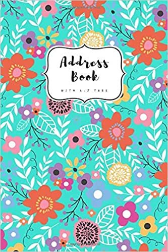 Address Book with A-Z Tabs: 4x6 Contact Journal Mini | Alphabetical Index | Pretty Floral Leaf Design Turquoise