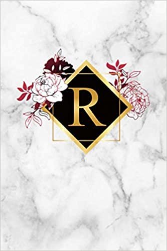 R: Golden Initial Monogram Letter R Blank Dot Grid Bullet Notebook for Writing & Notes - Personalized Journal & Diary for Girls & Women with Dot Gridded Pages - Abstract Red Floral Print indir