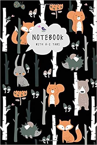 indir Notebook with A-Z Tabs: 6x9 Lined-Journal Organizer Medium with Alphabetical Sections Printed | Hedgehog Fox Bear Bunny Design Black