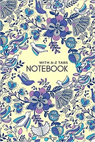 Notebook with A-Z Tabs: 4x6 Lined-Journal Organizer Mini with Alphabetical Section Printed | Fantasy Flower Bird Design Yellow