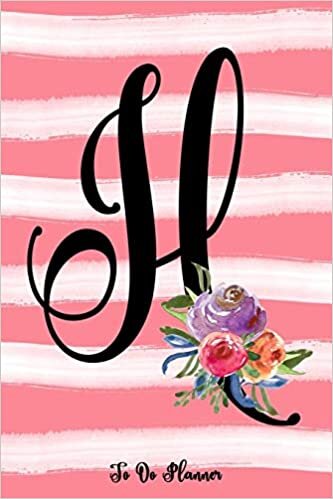 Monogram H Notebook: Coral Pink Floral Watercolor 6x9 To Do Planner, 120 Page Checklist Personalized Journal For Women, Letter Initial Diary For Girls indir