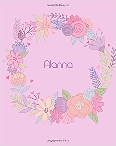 indir Alanna: 110 Lined Pages 8x10 Cute Pink Blossom Design with Lettering Name for Girl, Journal, School and Self Note, Alanna