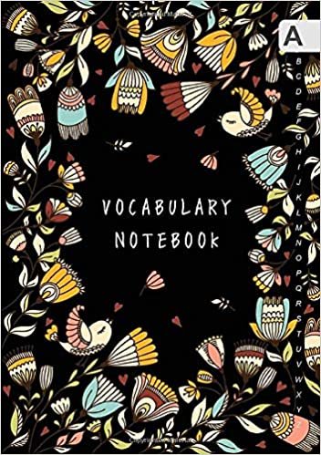 Vocabulary Notebook: A5 Notebook 3 Columns Medium | A-Z Alphabetical Sections | Bird Mini Heart Floral Frame Design Black indir
