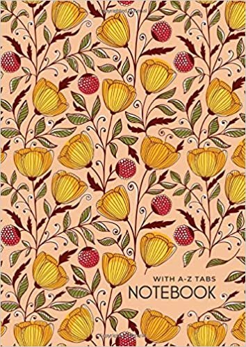 Notebook with A-Z Tabs: A4 Lined-Journal Organizer Large with Alphabetical Sections Printed | Drawing Flower Berry Design Orange indir