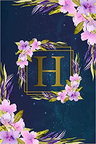 indir H: Pretty Monogram Initial H Wide Ruled Notebook for Women, Girls &amp; School - Pink Floral Personalized Blank Wide Lined Journal &amp; Diary - Deep Space Galaxy &amp; Nebula Print