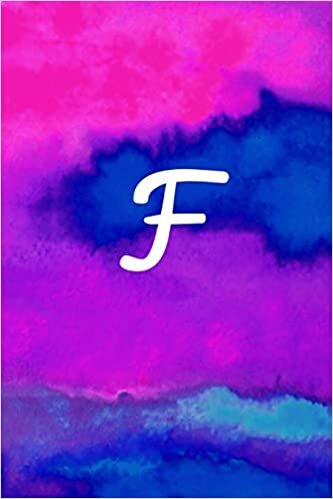 indir F: Letter F Monogram, Pink Purple &amp; Blue Watercolor Writing Notebook with Personal Name F Initial Journal cover, 6x9 inch lined college ruled paper, perfect bound Matte Soft Cover Diary