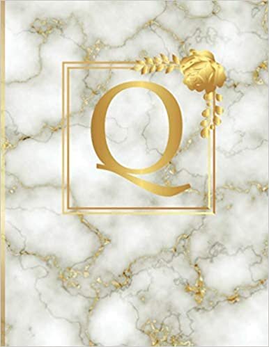 Bullet Notebook Journal White Marble with Gold Rose and Inlay Monogram Initial Letter Q (8.5” x 11”) College Ruled Journal Cute Gift for Women s ... Book: Floral Print Large Lined Journal