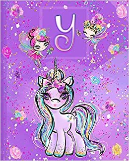 Y: Unicorn Composition Notebook Wide Ruled | Monogrammed Initial Y indir