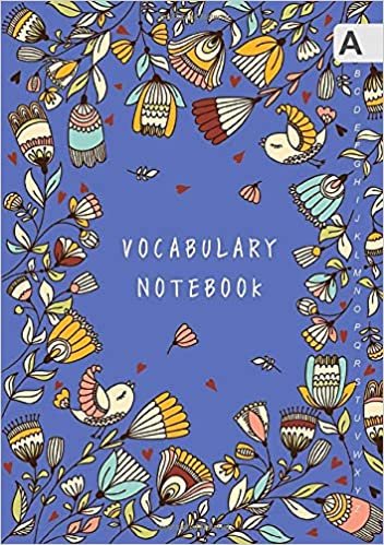 Vocabulary Notebook: A5 Notebook 3 Columns Medium | A-Z Alphabetical Sections | Bird Mini Heart Floral Frame Design Blue indir