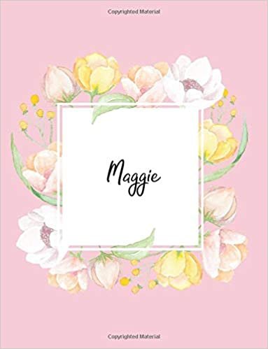 indir Maggie: 110 Ruled Pages 55 Sheets 8.5x11 Inches Water Color Pink Blossom Design for Note / Journal / Composition with Lettering Name,Maggie