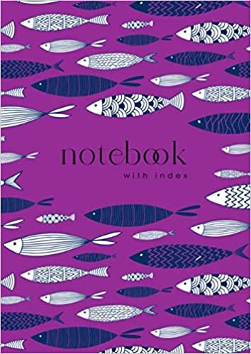 indir Notebook with Index: A4 Lined-Journal Organizer Large with A-Z Alphabetical Sections | Monochrome Ornamental Fish Design Purple