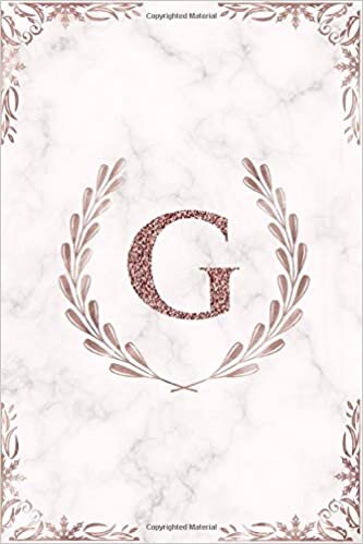 indir G: Rose Gold Letter G Monogram Initial 100 Page 6 x 9&quot; Blank Lined Laurel Wreath &amp; White Marble Journal Notebook
