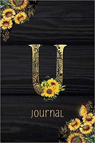 indir U Journal: Sunflower Journal, Monogram Letter U Blank Lined Diary with Interior Pages Decorated With More Sunflowers.