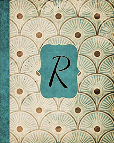 indir R: Antique Aqua Pattern Journal, Monogram Initial Letter R, Gratitude Interior Pages