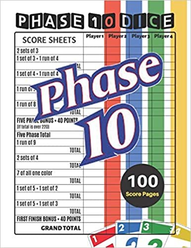 تحميل Phase 10 Score Sheets: V.2 Perfect 100 Phase Ten Score Sheets for Phase 10 Dice Game 4 Players - Nice Obvious Text - Large size 8.5*11 inch (Gift)