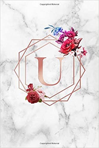 U: Initial Monogram Letter U Blank Dot Grid Bullet Notebook for Writing & Notes - Marble Personalized Journal & Diary for Girls & Women with Dot Gridded Pages - Glossy Rose Gold Red Floral Print indir