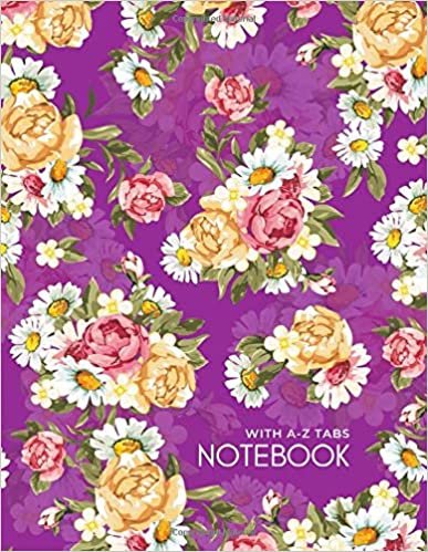 indir Notebook with A-Z Tabs: 8.5 x 11 Lined-Journal Organizer Large with Alphabetical Sections Printed | Peony and Daisy Flower with Shadow Design Teal