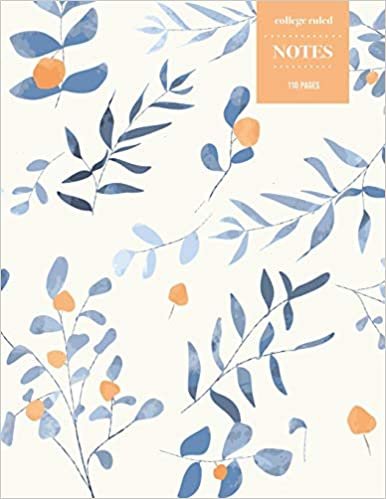College Ruled Notes 110 Pages: Vintage Floral Notebook for Professionals and Students, Teachers and Writers | Light Peach and Blue Floral Vine Pattern indir
