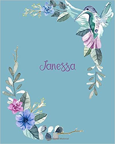 Janessa: 110 Pages 8x10 Inches Classic Blossom Blue Design with Lettering Name for Journal, Composition, Notebook and Self List, Janessa
